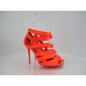 Jimmy Choo Dame Caged Sandals 39 9 Leather Neon Orange High Heel Stilletos